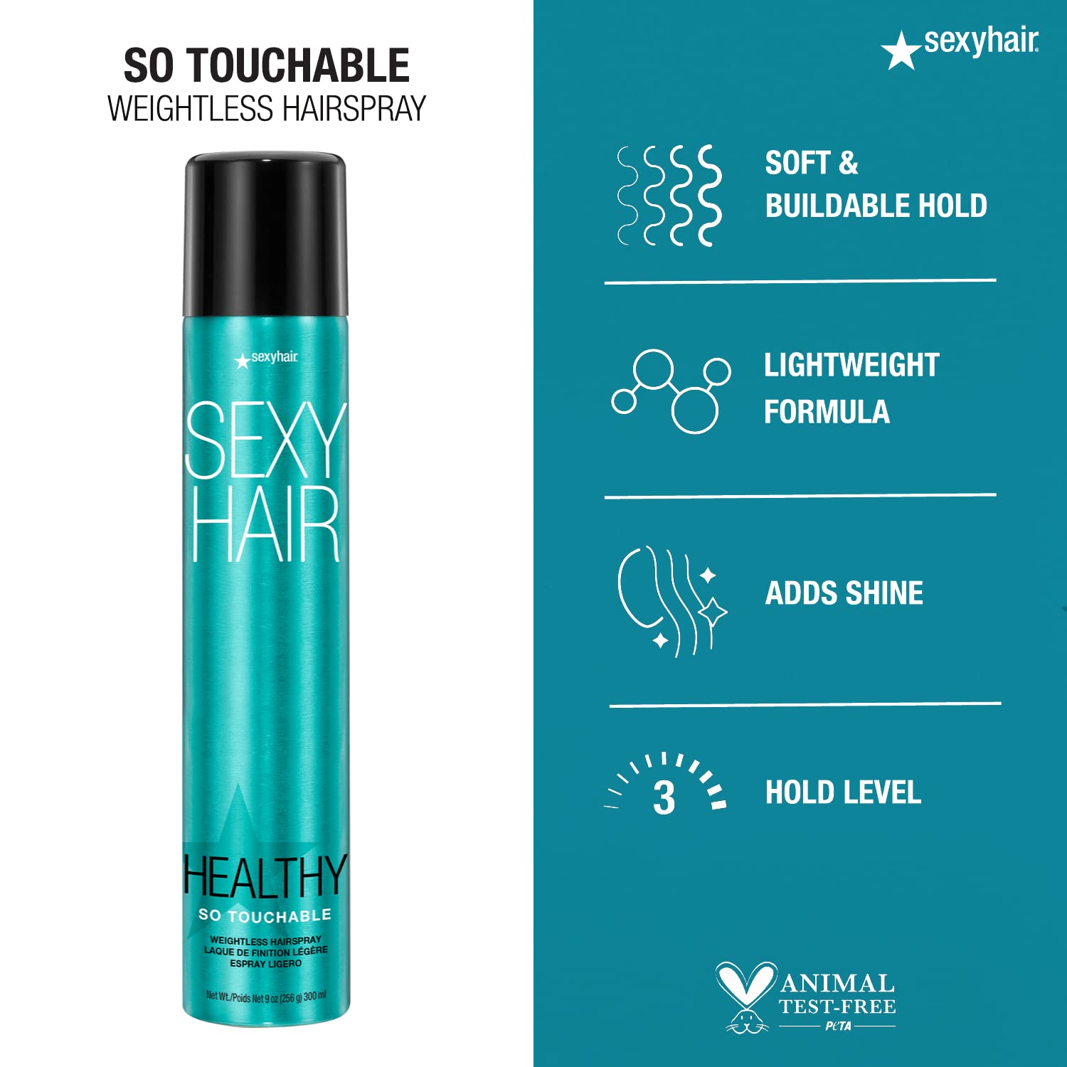 SexyHair Healthy So Touchable Weightless Hairspray, 9 Oz | Light Hold and Shine | All Hair Types