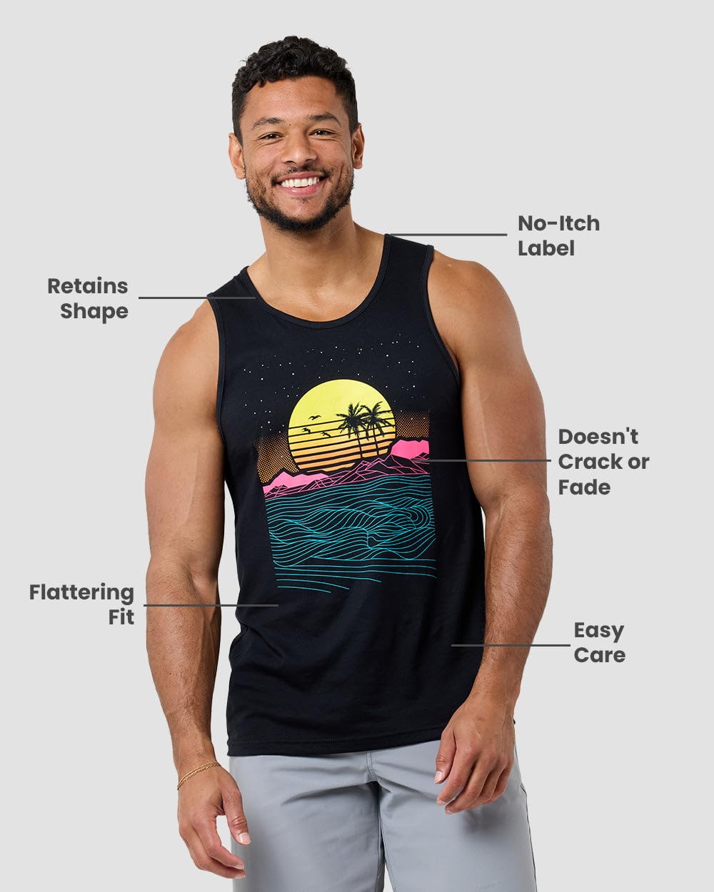 INTO THE AM Space Rippin Graphic Tank Tops for Men Mens Tank Top Summer Beach Muscle Sleeveless Shirts (Black, Medium)