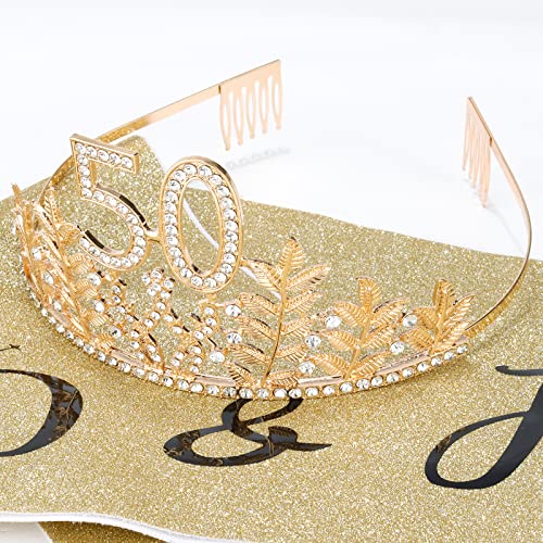 50th Birthday Crown & 50 and Fabulous Birthday Sash Set, CIEHER 50 Birthday Tiara 50th Birthday Sash 50th Birthday Gifts for Mom Friends, 50th Birthday Decorations Women, 50th Happy Birthday Party Favor Supplies, 50 and Fabulous Birthday Decorations - Gol