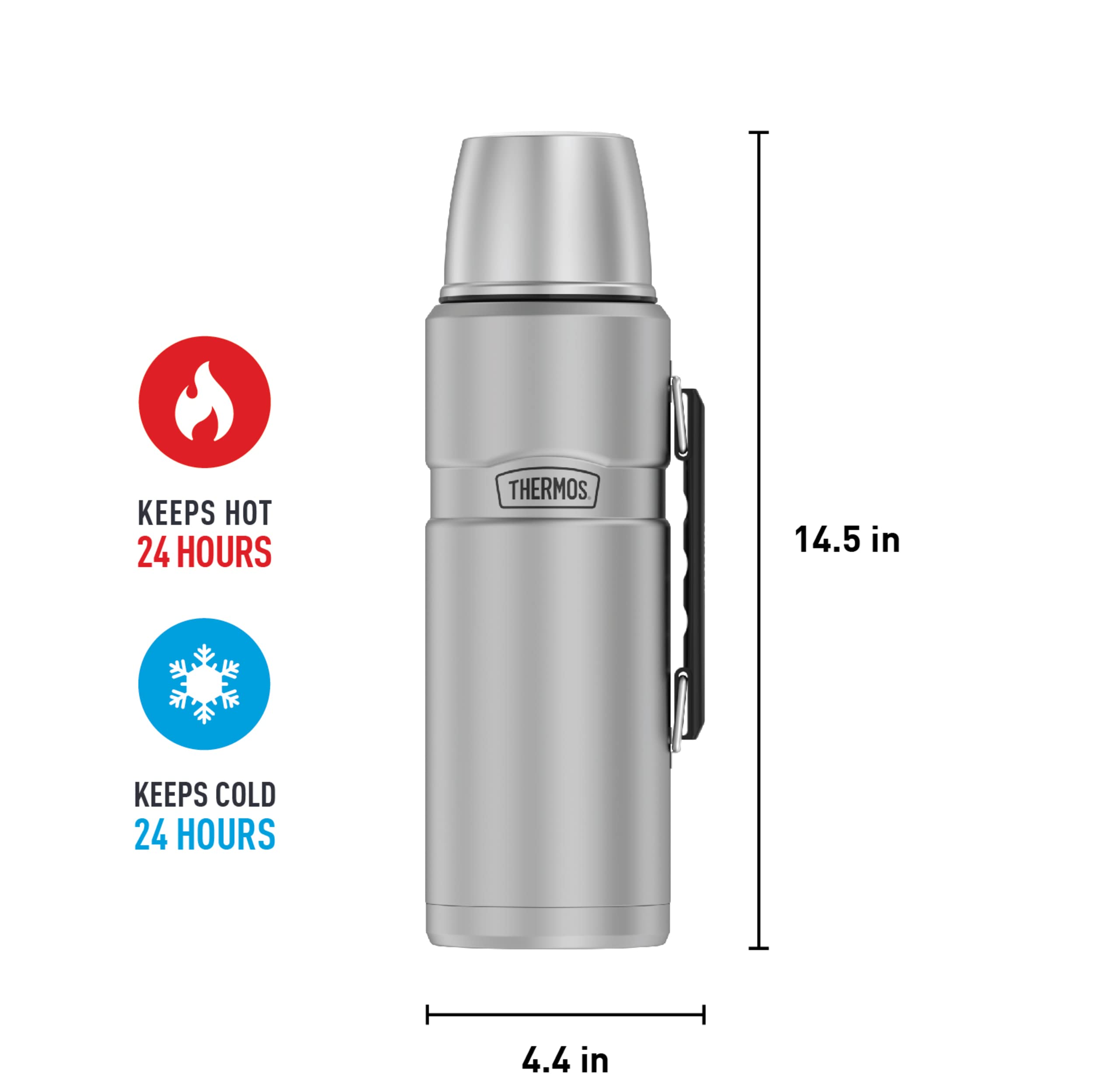 THERMOS Stainless King Vacuum-Insulated Beverage Bottle, 68 Ounce, Matte Steel