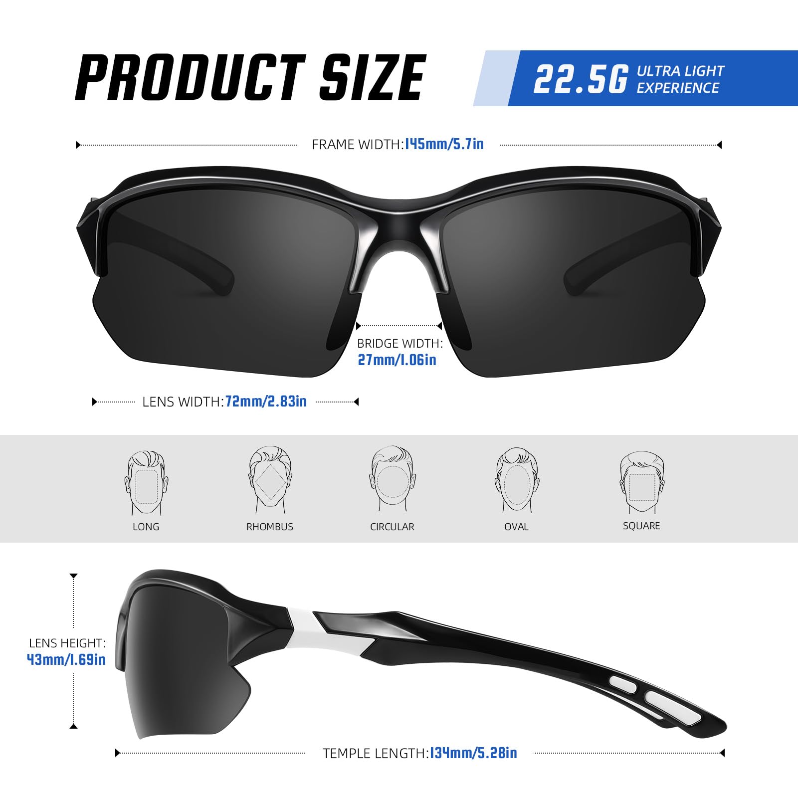 XVXV Polarized Sports Sunglasses for Men - UV Protection Lightweight Half Frame Sun Glasses for Running Fishing Golf