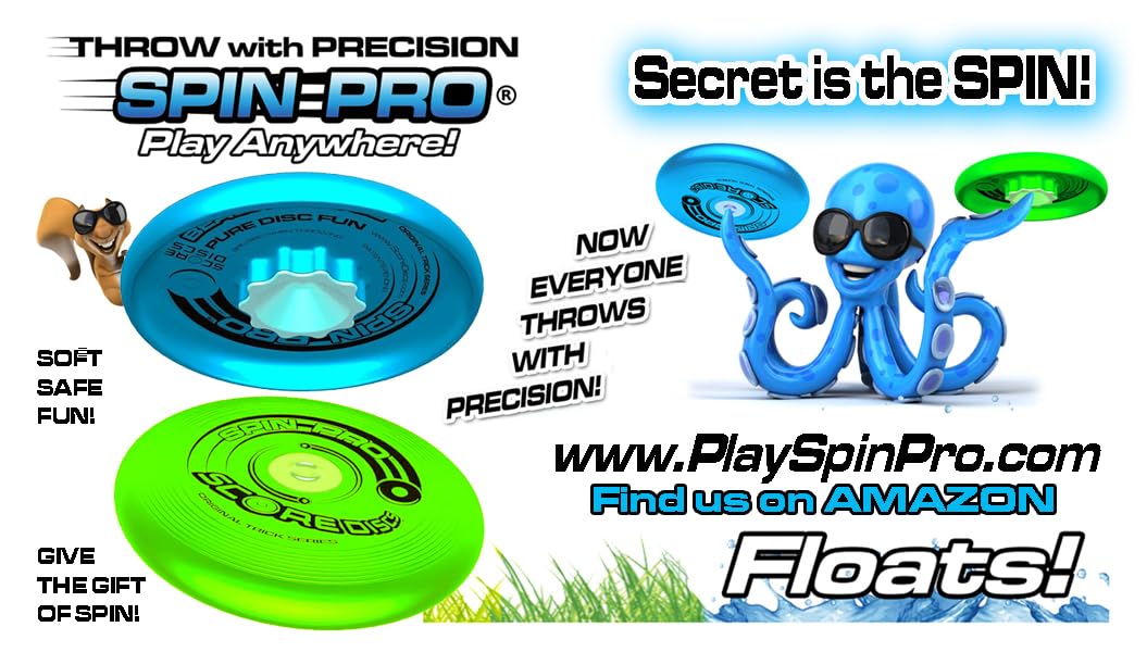 SPIN PRO Beach & Pool Sports Disc. Throw with Precision! Spin Tricks! Soft and Durable, Waterproof, Floats, Play Anywhere! Upgrade Your Fun!