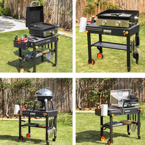 JiRiCHMi Portable Grill Table - Griddle Stand with Caddy Fit Blackstone Griddle 17"/22",for Ninja Grill Stand and Weber,Camping Folding Grill Table,Folds Flat Quickly