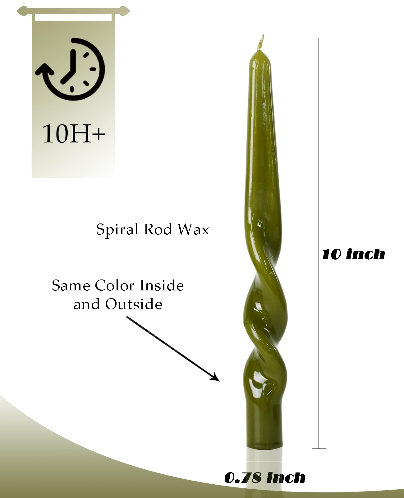 LPUSA Olive Green Spiral Taper Candles Handmade Twisted Candle Conical Stick Candles for Holiday Wedding Party Wax Unscented Dinner Candle Dripless,Christmas Gift H 10 Inch, 4pcs（Olive Green）