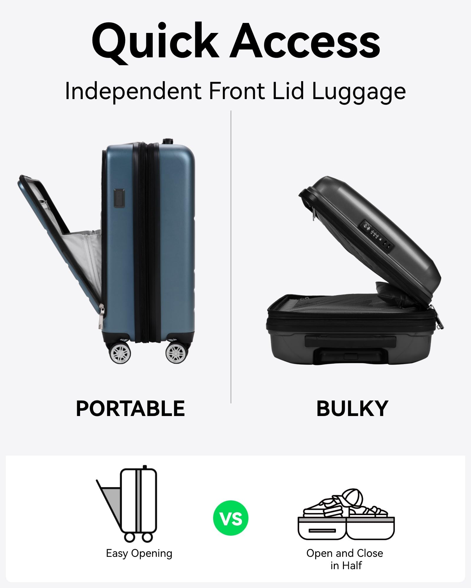 LUGGEX Carry On Luggage 22x14x9 Airline Approved, Expandable Polycarbonate Suitcase with Front Pocket and USB Port (Silver, 20 Inch, 36.1L)