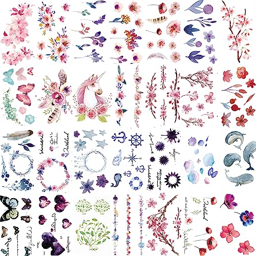 52 Sheets Black Halloween Temporary Tattoos for Kids Men Women, Include 10 Sheets Large Half Arm Sleeve Fake Tattoos, 200+ PCS Spider Snake Tiger Lion Skull Bat Vampire Scar Halloween Tattoos