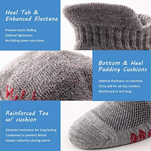 u&i Men's Performance Cushion Cotton Low Cut Ankle Athletic Socks with Tab, Grey (6-Pack)