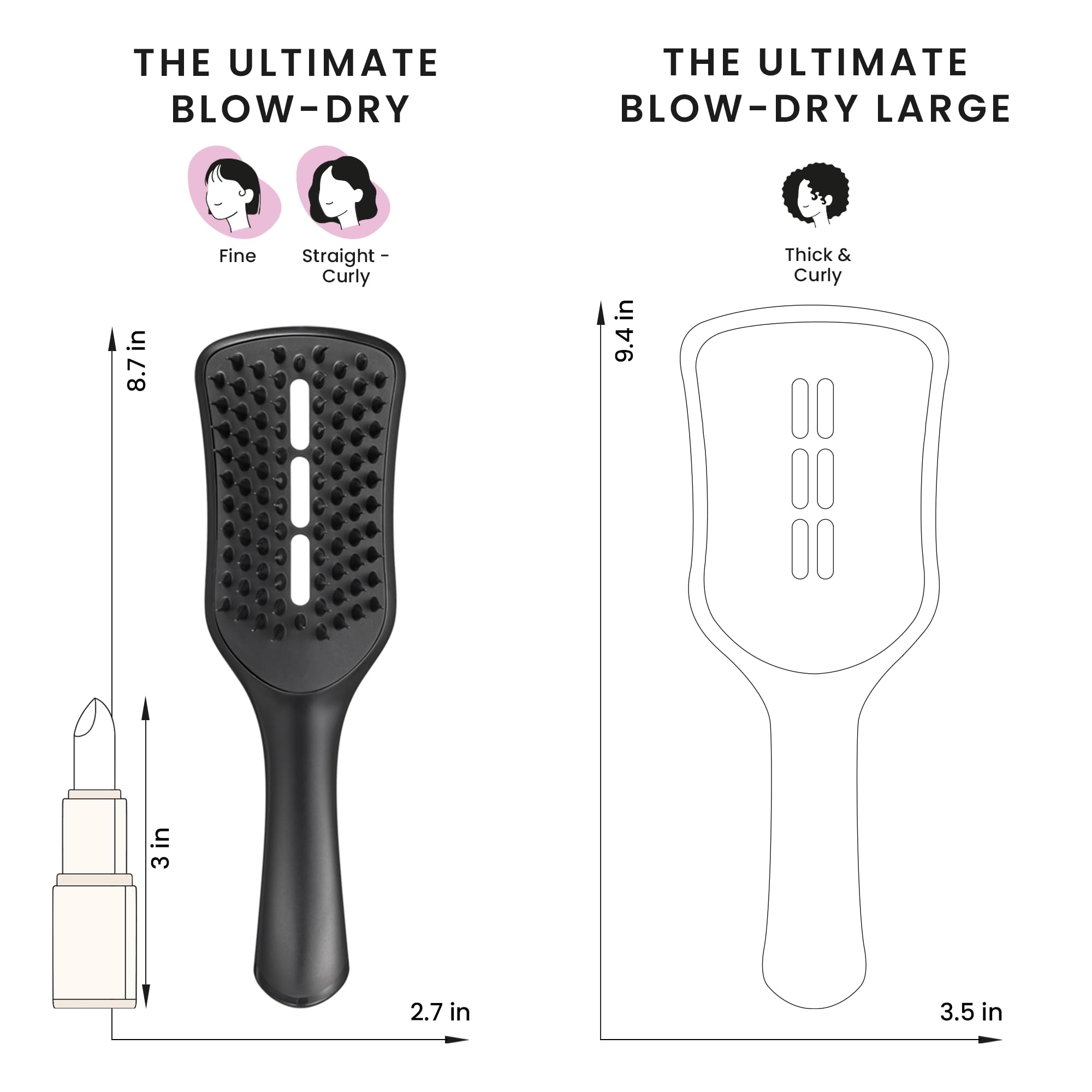 Tangle Teezer Ultimate Blow Dry Brush, Vented Hair Brush for a Quick & Easy Blowout, Adds Volume & Lift, for Fine to Medium Hair Types, Jet Black