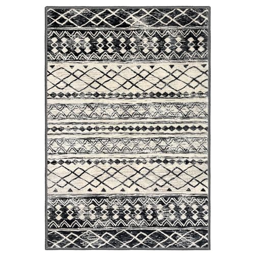 KUTA Boho Runner Rug for Hallway 2.6x14 Moroccan Washable Black Navy Blue Rug Non-Slip Vintage Long Runner Kitchen Rugs Soft Geometric Floor Carpet Runner for Bedroom Laundry Living Room