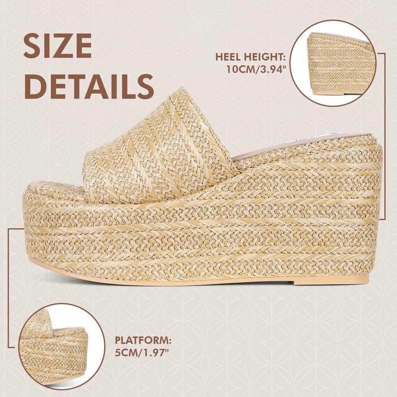 CYNLLIO Womens Wedges Slide Sandals Slip on Open Toe Platform Sandals Summer Espadrilles Sandals Beach Shoes Outdoor High Heel Slippers