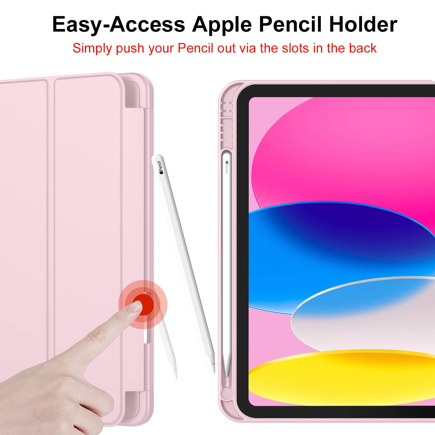 iMieet New iPad 10th Generation Case 2022 10.9 Inch with Pencil Holder, Trifold Stand Smart Case with Soft TPU Back,Auto Wake/Sleep(Pink)