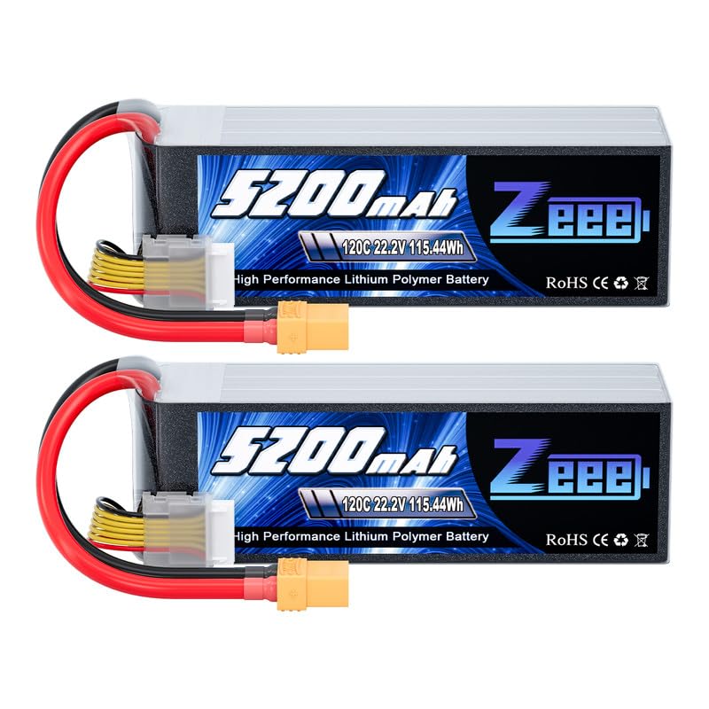 Zeee 6S Lipo Battery 5200mAh 22.2V 120C Soft Case Lipo with XT90 Connector RC Battery for RC Car Truck Airplane Helicopter Quadcopter Boat (2 Pack)