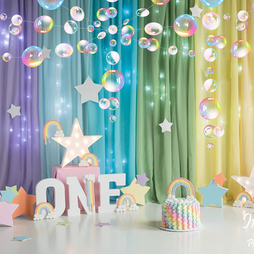 Transparent Bubble Garlands Mermaid Party Decoration Colored Flat Cutouts Hanging Streamer for Birthday Baptism Wedding Ocean Wall Decal Baby Shower Under Sea Festal Kid Room Photo Props (Color)