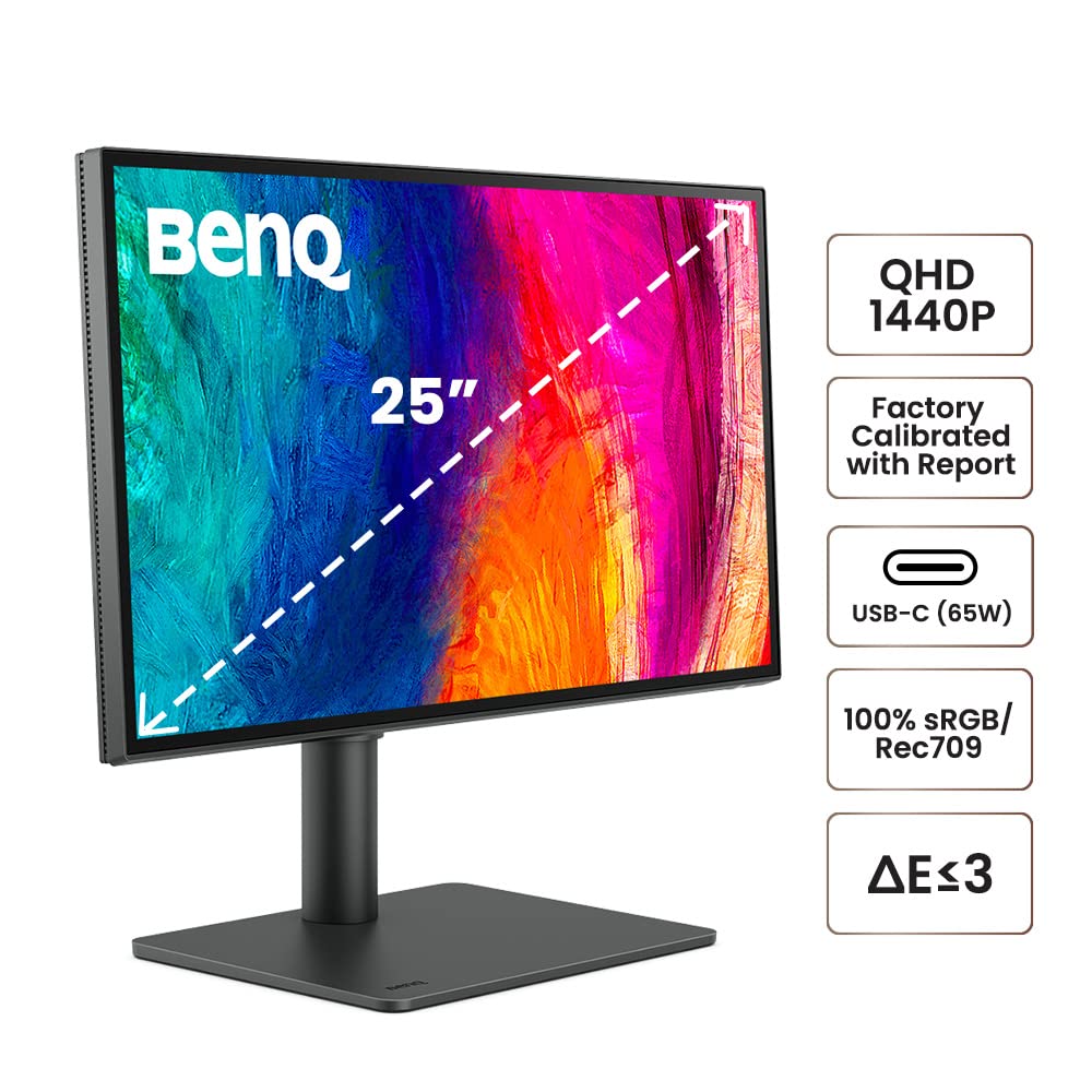 BenQ PD2506Q Mac-Ready Monitor 25" QHD 1440p | 100% Rec.709 & sRGB,95% P3 | IPS | DeltaE≤3 | ICC Sync | Uniformity | AQCOLOR | Pantone | Ergonomic | DisplayPort | USB-C(65W) | USB Hub | DaisyChain