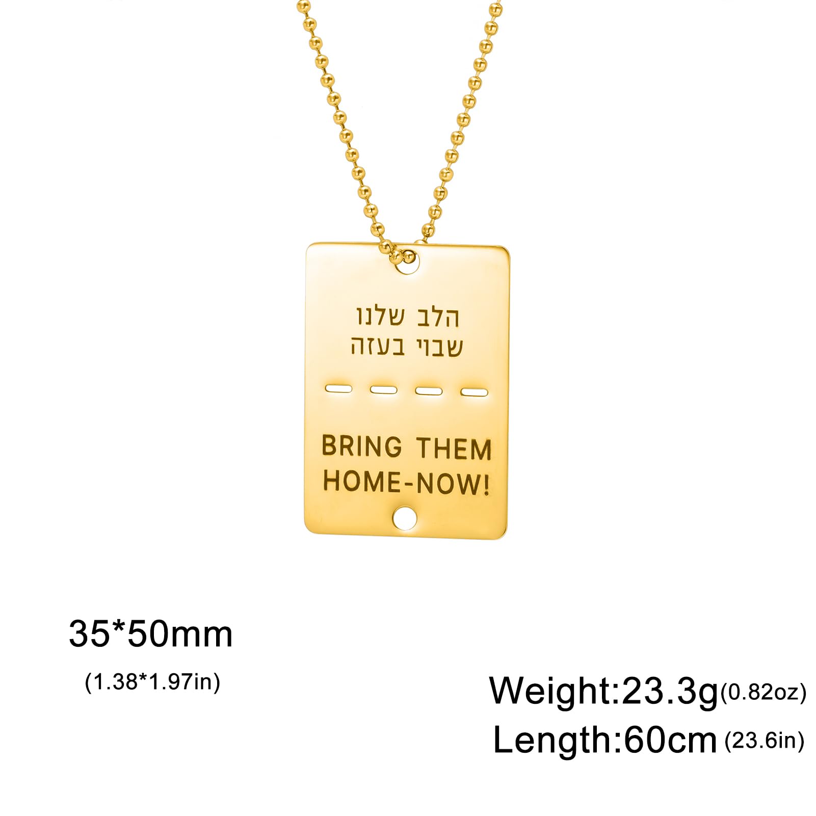 VASSAGO Bring Them Home Now Necklace Israel Military Jewelry Stand with Israel Stainless Steel Dog Tag Pendant Israel Necklace for Men Women (gold bring them home now necklace)