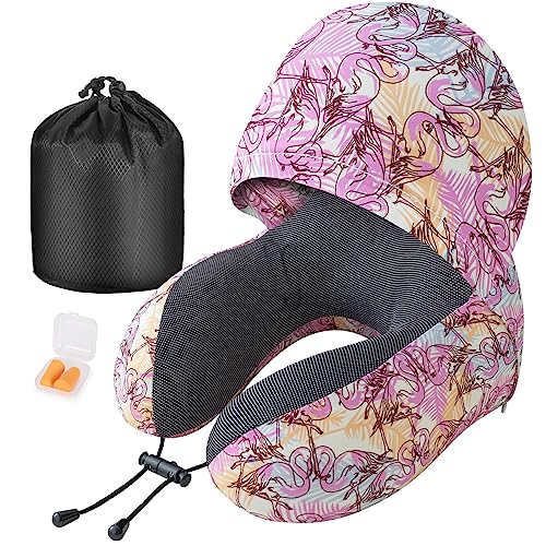 Cirorld Neck Pillow for Travel, Memory Foam Travel Pillow with Hood, Adult Airplane Pillow for Head Rest Neck Support, Portable Pillow for Office Cars Trains Long Flights Sleeping (Black)