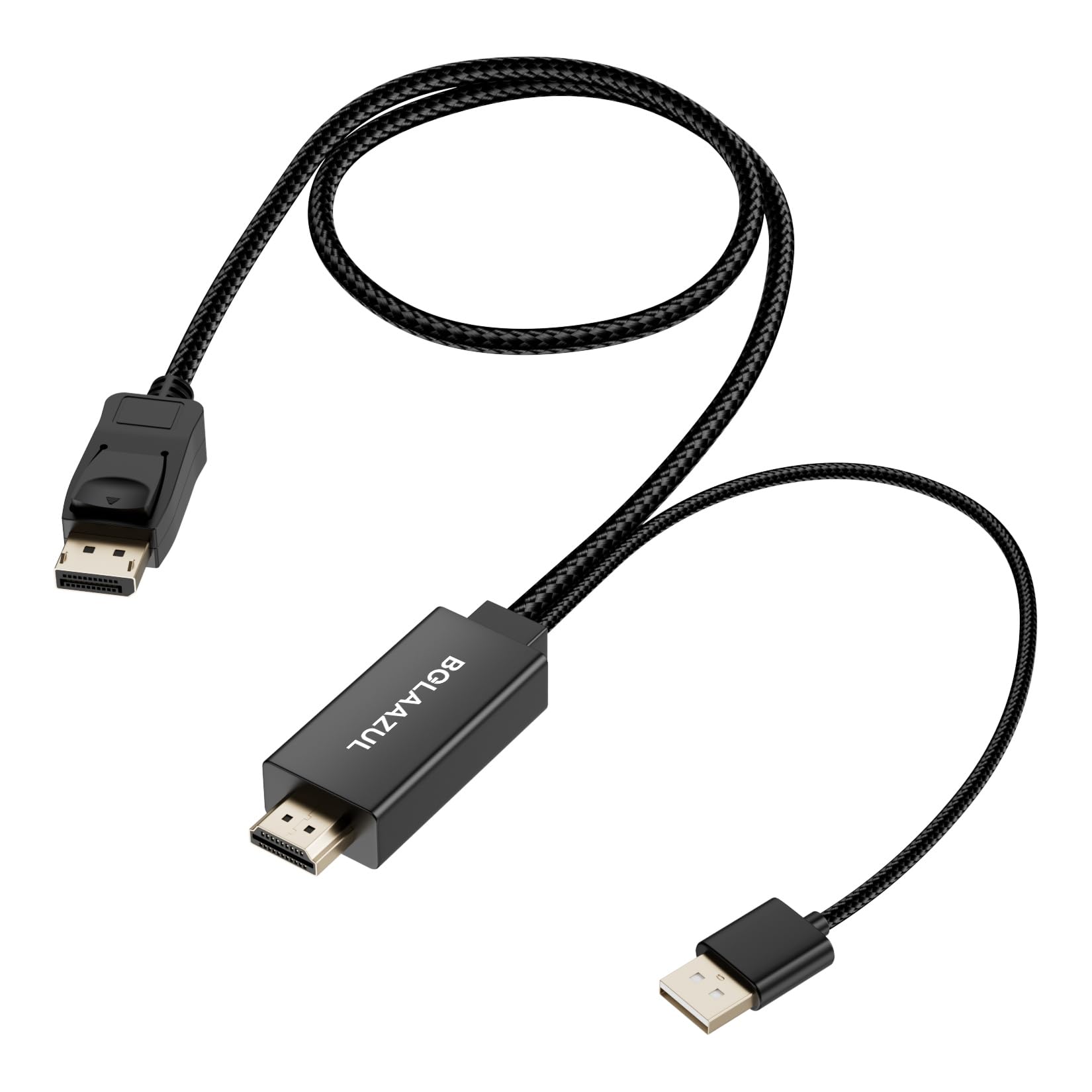 BolAAzuL HDMI to DisplayPort Cable 4K@60Hz Black, Unidirectional HDMI Source to Display Port Monitor Cable USB Powered, HDMI Male Input to DP Male Output Converter Adapter Cord for PS5, PS4 Pro