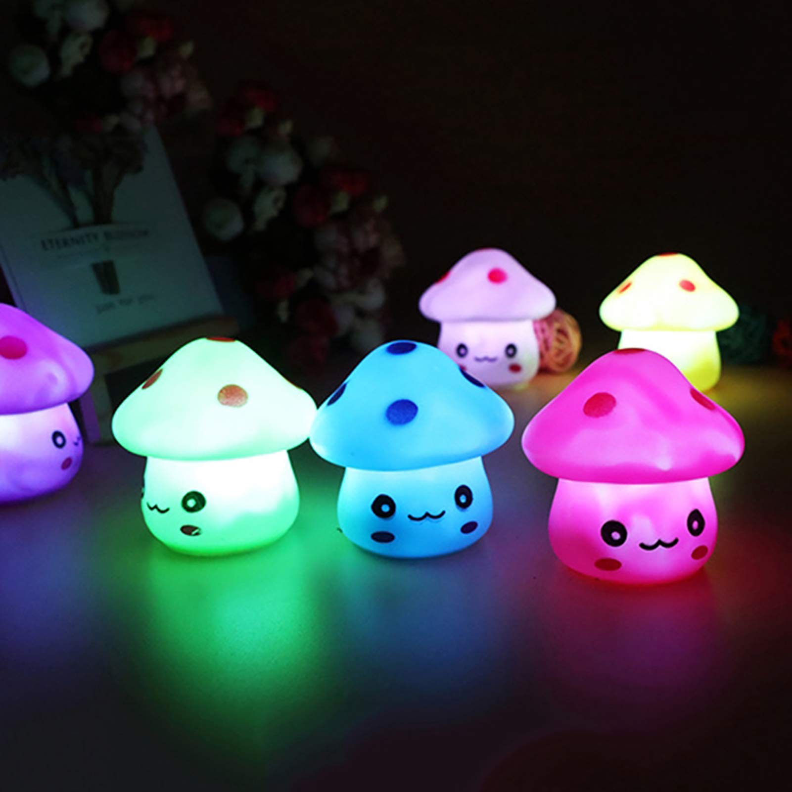 Tuelaly Cute Night Light, 1PC Night Light Fantastic Cute Vinyl Mushroom LED Light for Desk Decor Blue