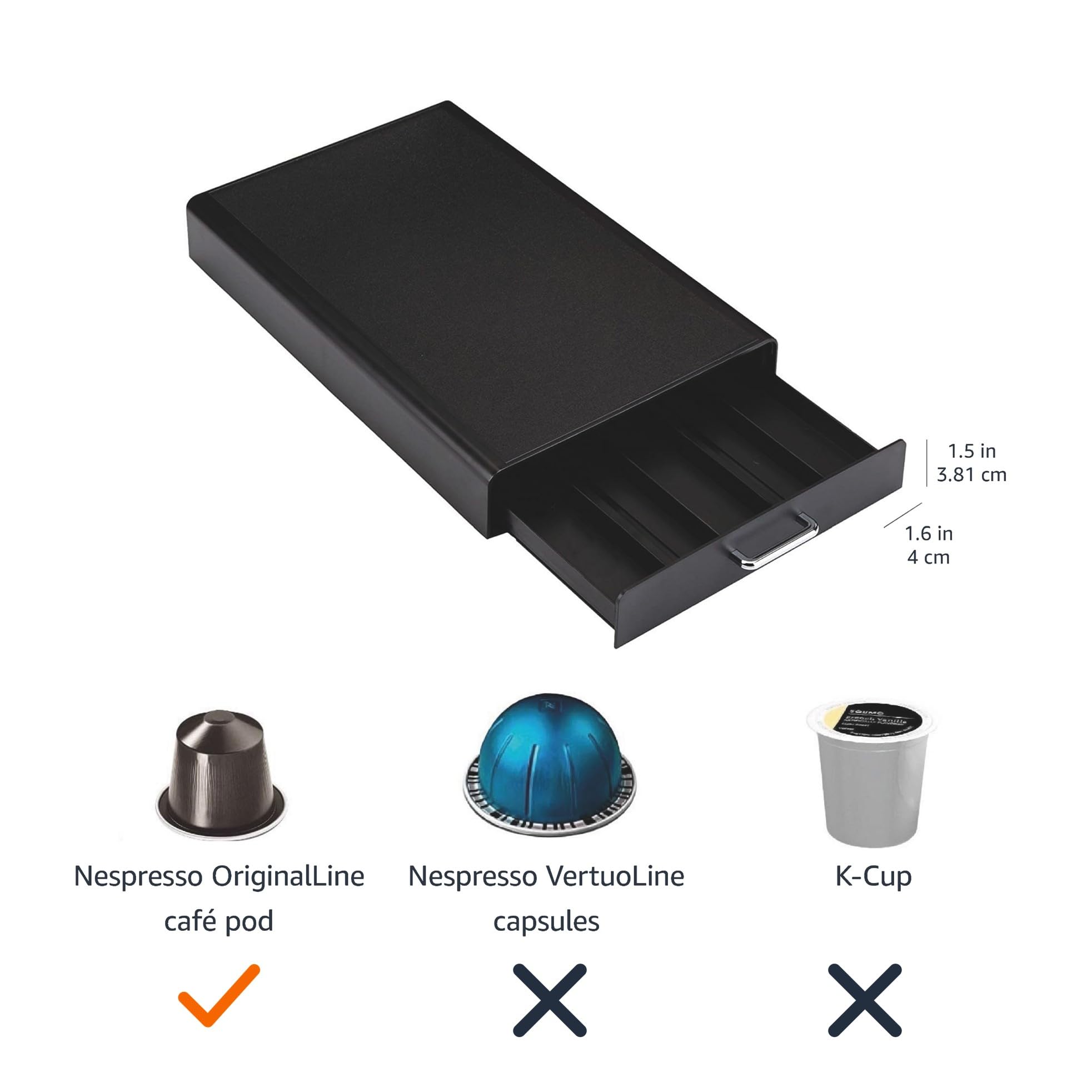 Amazon Basics Nespresso OriginalLine Coffee Pod with 1 Storage Drawer Holder, 50 Capsule Capacity, Black