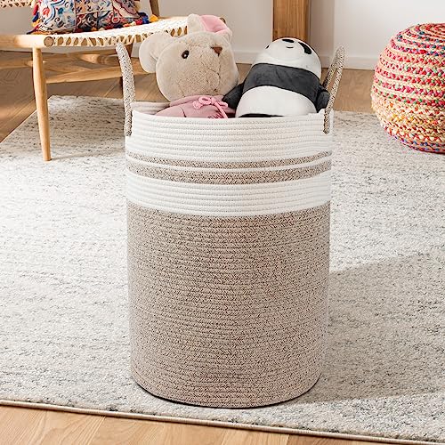 Fixwal 58L Laundry Basket, 15 x 20inches Large Laundry Hamper Tall Cotton Rope Woven Decorative Storage for Living Room, Toys, Towels, Clothes Baby Nursery Bin, Brown/Beige