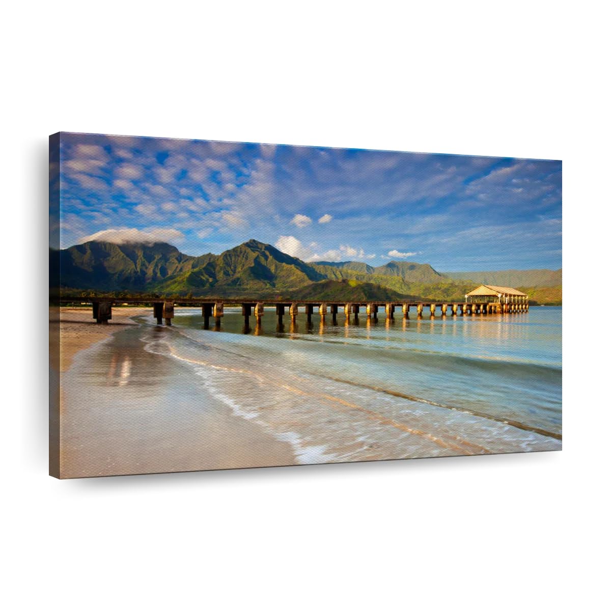 ElephantStock Hanalei Bay Dock Canvas - 1 Panel Decor - Beach Pictures, Tropical Elegant Wall Art - Tropical Beach Photography Wall Art - 24" X 16"