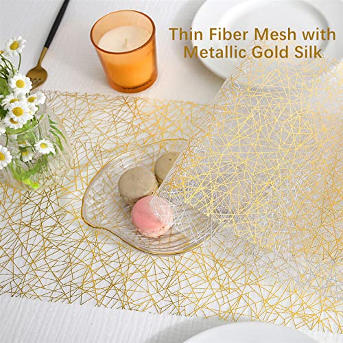 Saukiee Gold Table Runner Wedding Decor 2 Pieces Shiny Metallic Thin Mesh Table Runners Roll 11 Inchx32.8 Feet with Scissors and Soft Ruler Table Decorations for Wedding Birthday Engagement Party