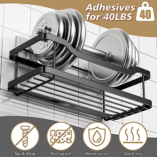 OMAIRA Shower Caddy, 2-Pack Adhesive Shower Organizer, No Drilling Rustproof 304 Stainless Steel Shower Shelves for Inside Shower & Bathroom Organizer, Matte Black (X-Large)