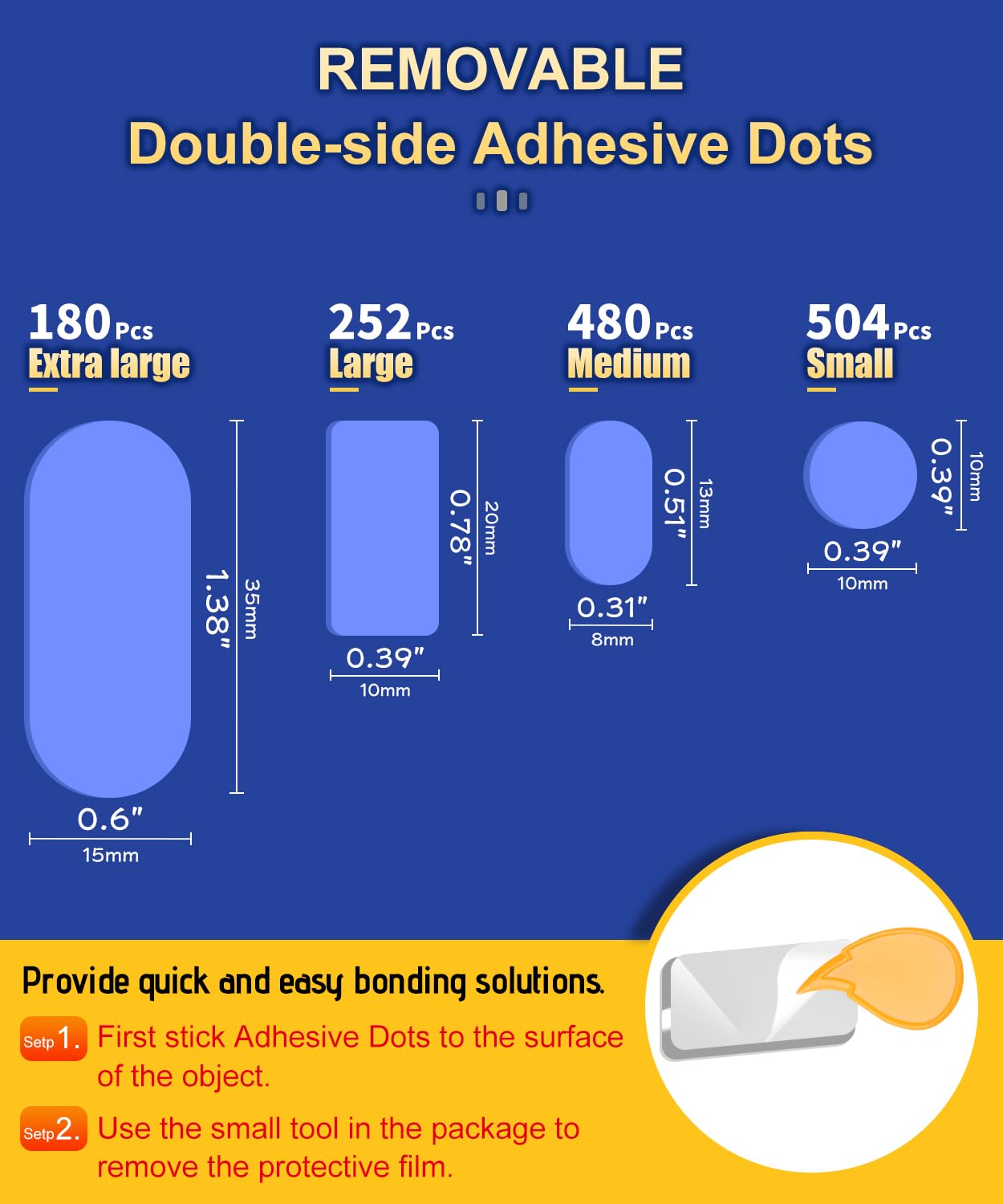 PHIXBEAR Large Mounting Putty No Residue, Double Sided Tape Glue Adhesive Dots Clear Museum Sticky Tack, Picture Hanging Strips Fixed Posters Decor Art Craft Party, 0.39 x 0.78 in (252 Pcs)