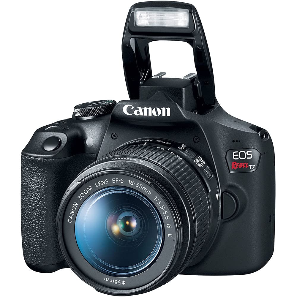 Canon EOS Rebel T7 DSLR Camera w/EF-S 18-55mm f/3.5-5.6 IS II Lens Bundle with 2x 64GB Memory Cards + Wide Angle & Telephoto Lenses + Pro Kit (Renewed) Black