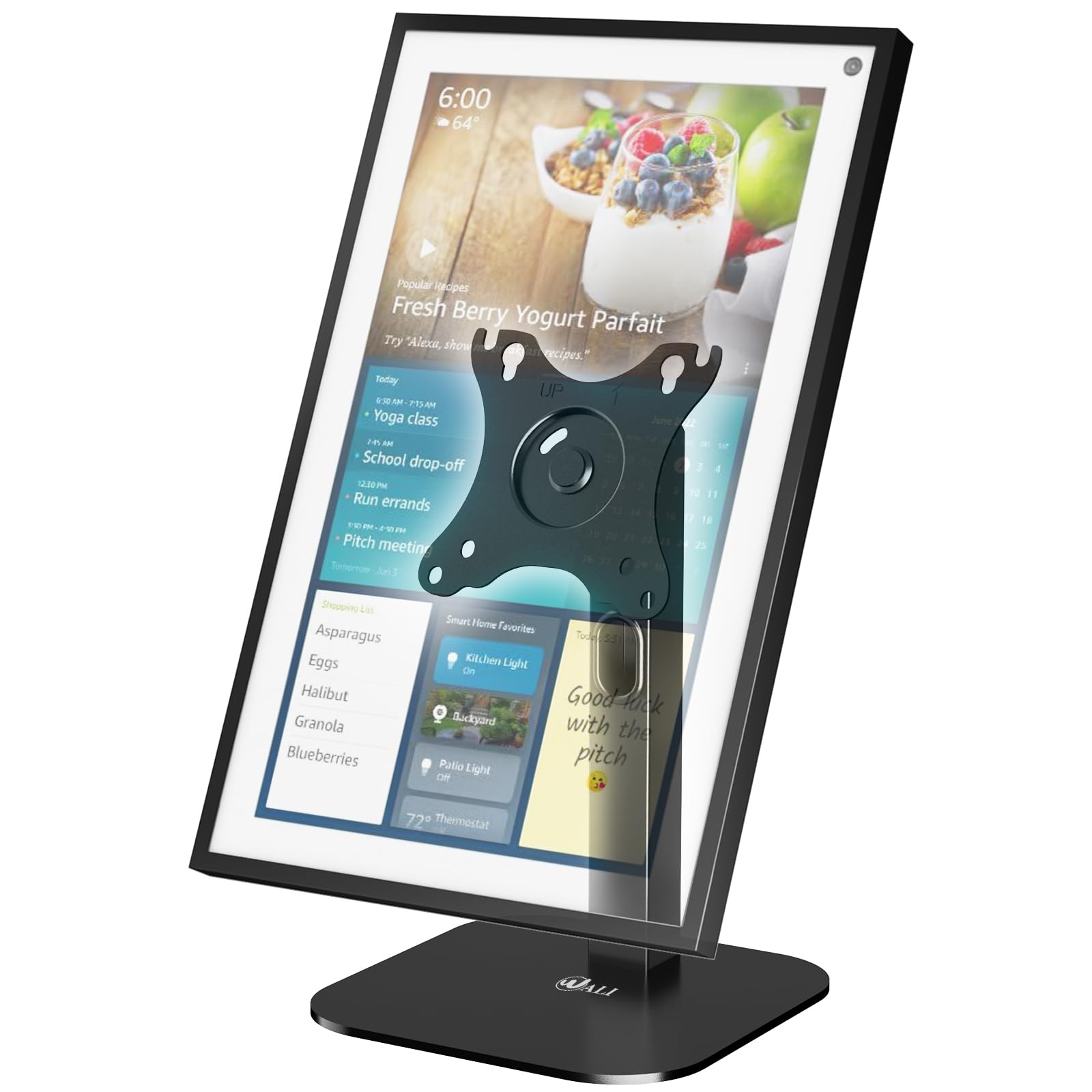 WALI Desktop Stand for Echo Show 15, Swivel and Tilt Mounting Bracket, 360 Degree Screen Rotation for Alexa Echo Show 15, Holds up to 5.5lbs (ECS002), Black