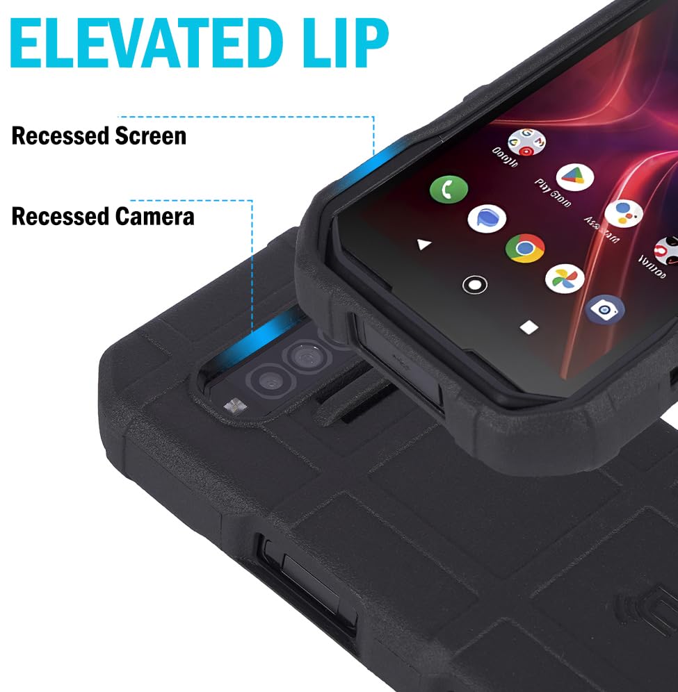 Case + Hand Strap + Holster Combo for Kyocera DuraForce Pro 3 Phone, Nakedcellphone Special Ops Armor Rugged Shield Protective Cover and [Rotating Ratchet] Belt Clip Holder - Black