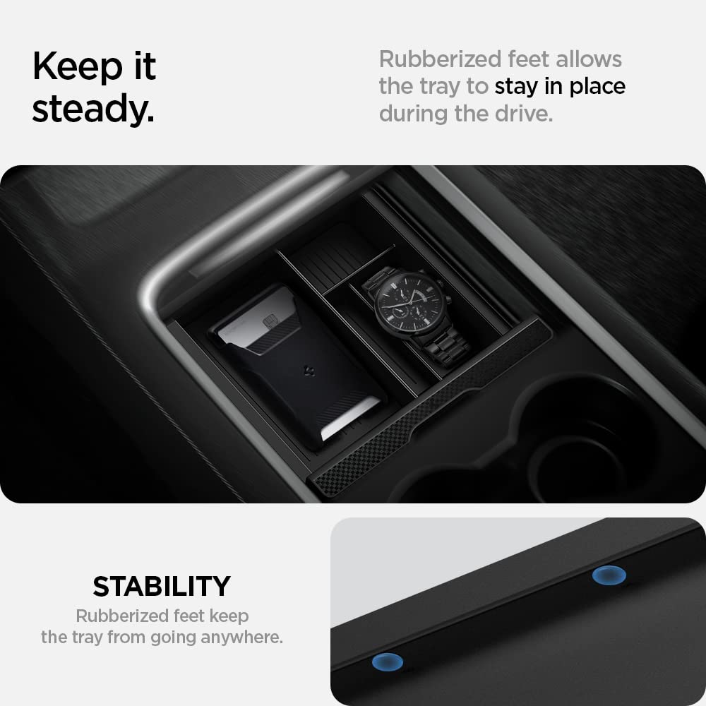 Spigen Center Console Organizer Tray(Carbon Edition) Designed for Tesla Model 3/Y with Smooth Slide Technology 2024/2023/2022 [Not Compatible with Model Y 2024]