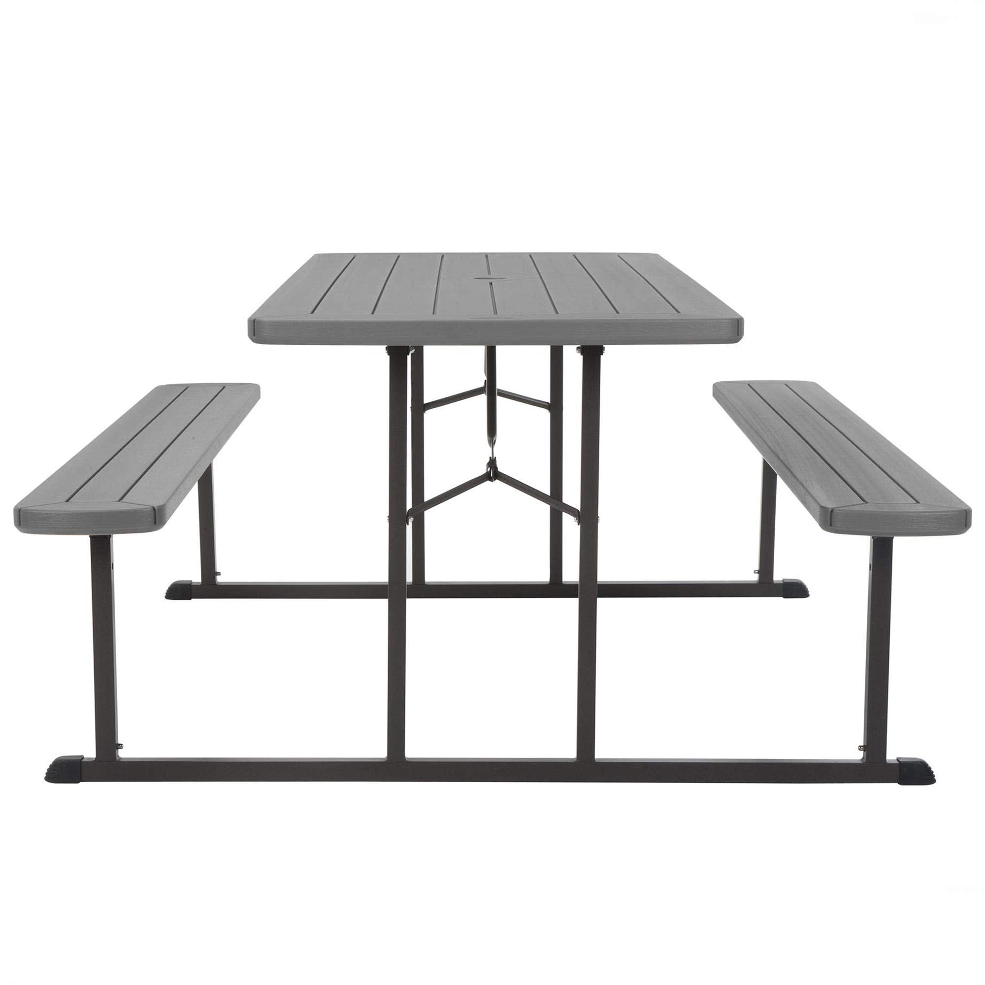 COSCO Outdoor Living 6 ft. Folding Picnic Table, Dark Gray Wood Grain Resin with Gray Steel Legs