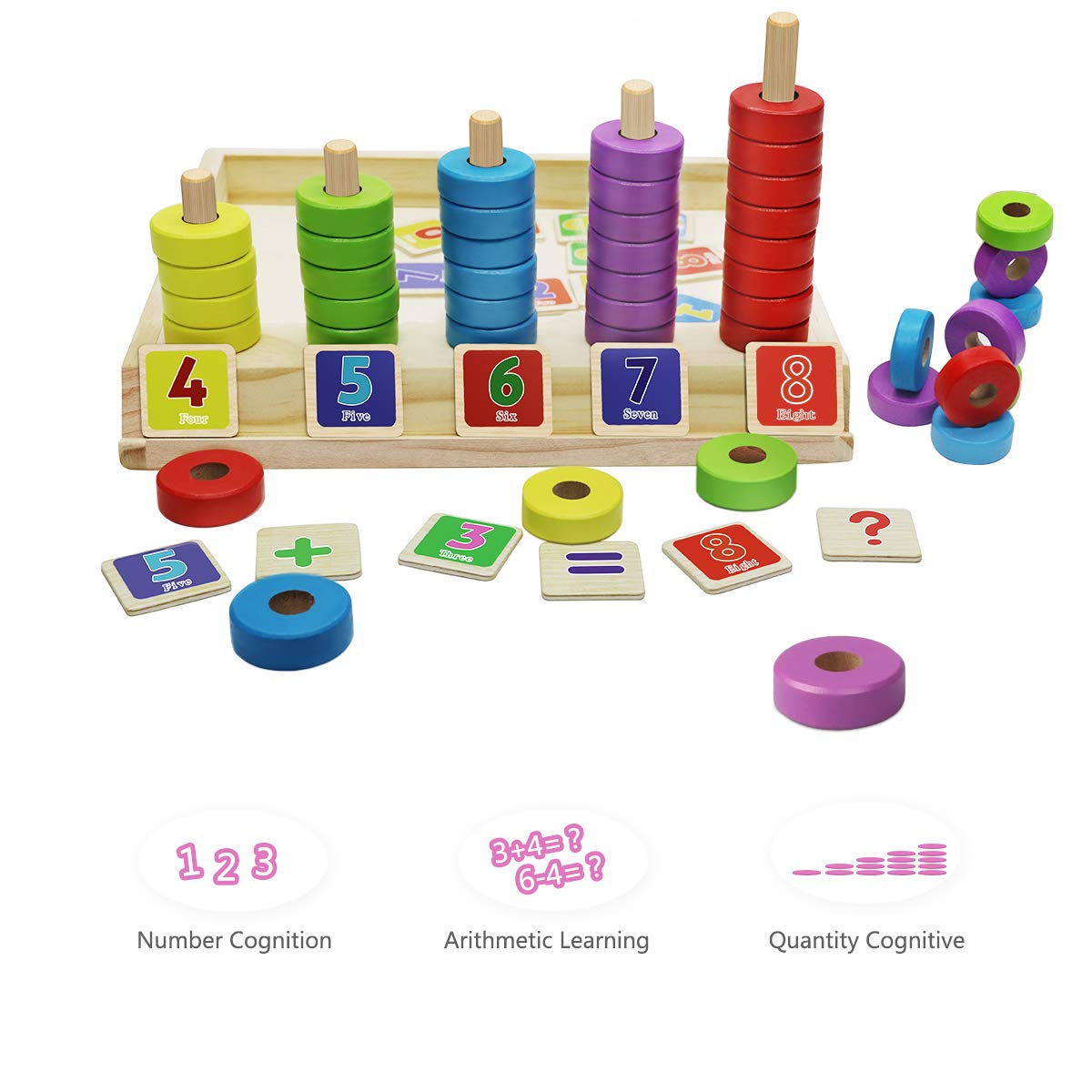 Lydaz Montessori Math Manipulatives Toys, Kids Wooden Number Blocks Toys, Kindergarten Learning Education Toy, Preschool Classroom Must Haves, STEM Counting Puzzle Toy Gift for Toddler 3 4 5 6 Years