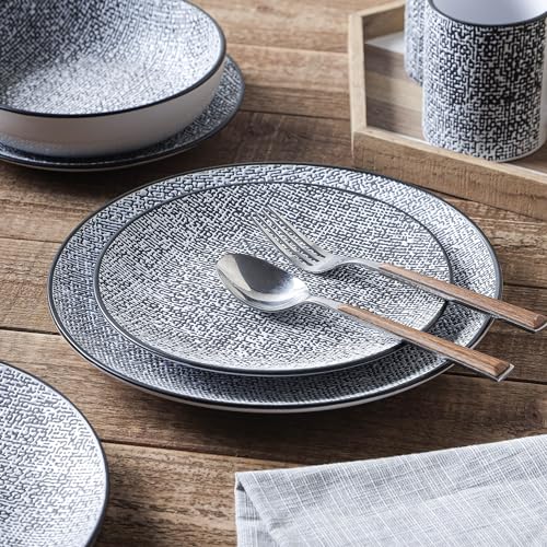 Stone Lain Sophie Rustic Stoneware Dinnerware Service for 4, Black and White Textured, 16 Pieces