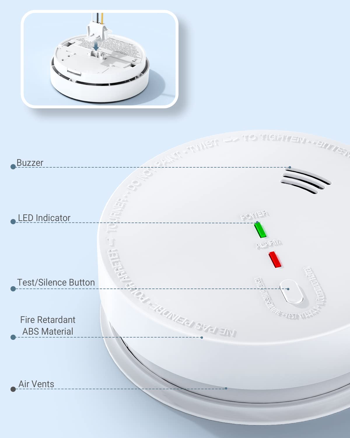 SITERWELL Smoke Detector, Hardwired Photoelectric Smoke Alarm with DC 9V Backup Battery & Interconnected, Fire Alarm with Silence Button, GS517, 6 Packs