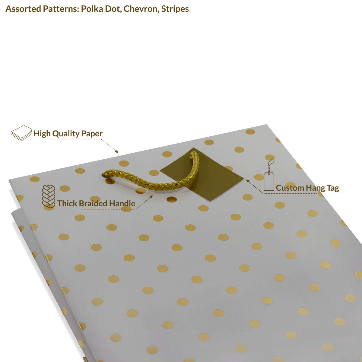 OccasionALL Gold &Silver Gift Bags 7.5x3.5x9 12 Pack Medium Assorted Print Gift Bags with Handles, Christmas Gift Wrap, Holidays, Seasonal Bulk Shopping