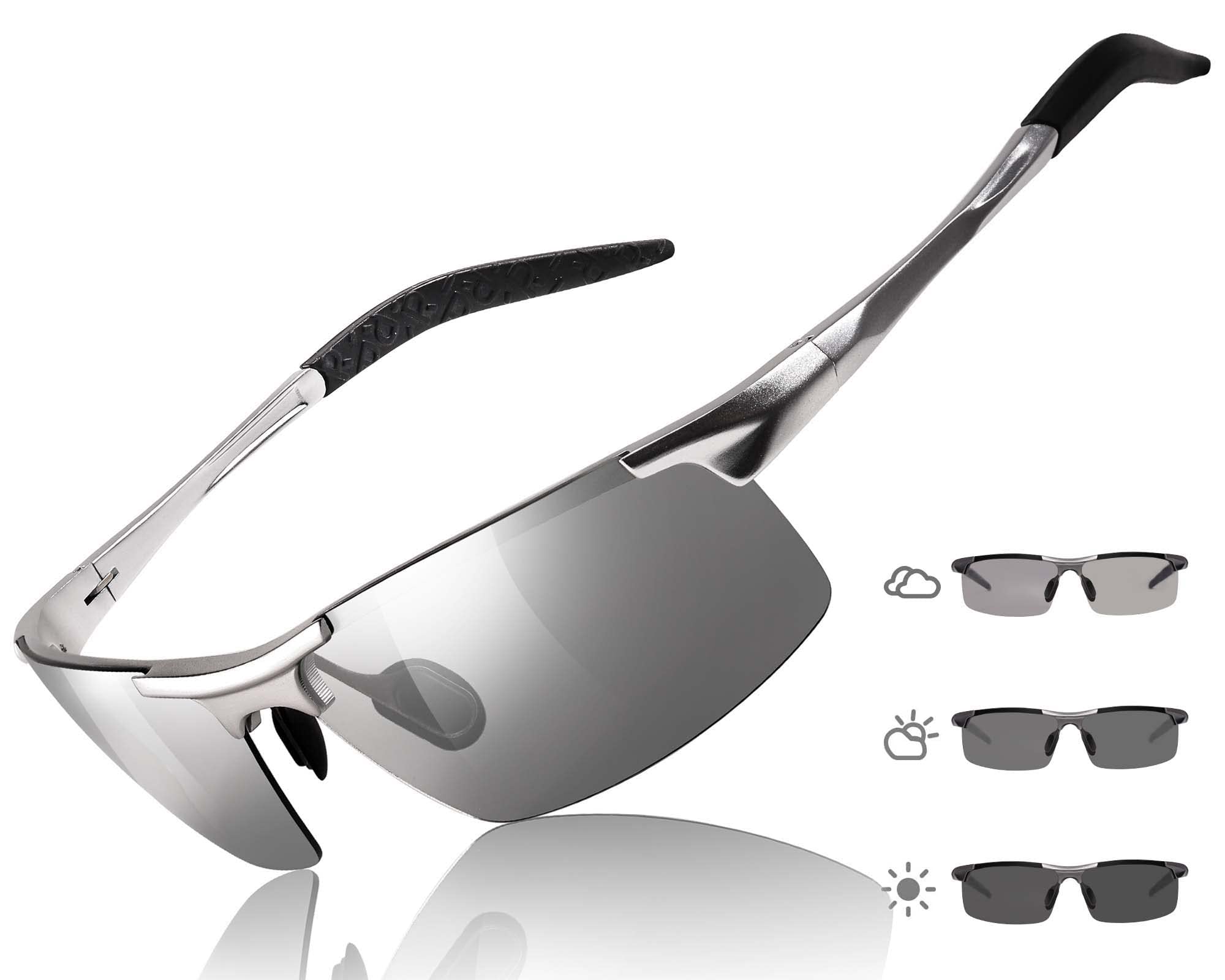 TJUTR Mens Photochromic Sunglasses Day & Night Driving Z87 Sun Glasses Polarized UV400 Protection Safety Glasses