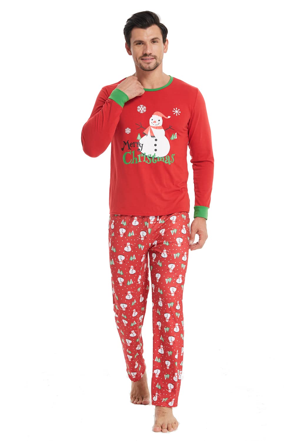 YIJIU Christmas Matching Family Pajamas Boys and Girls Red Xmas Snowman Sleepwear PJS Set,Snowman,Men-M