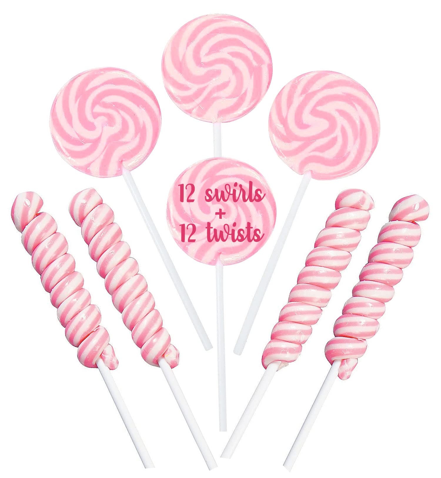 Pink Candy - 18g Swirl And 12g Twisty Lollipops - 24 Suckers Individually Wrapped - Candy Buffet