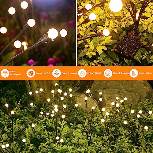 ASMAD Solar Garden Lights, 4 Pack 32 LED Solar Outdoor Lights, Outdoor Decorations Lights, Solar Swaying Lights, Firefly Lights for Patio Pathway Outdoor Decor, Big Bulb Solar Swaying Lights