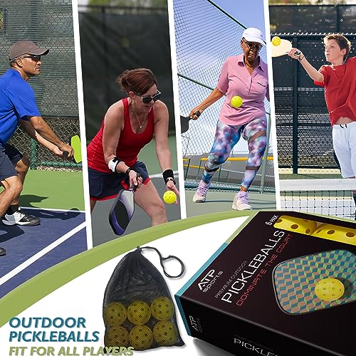 ACROSS THE POND Pickleball Balls, Outdoor Pickleballs Only Balls 6/12 Pack, USAPA Approved Pickleballs with Carrying Bag, Yellow Pickle Ball Balls 40 Holes