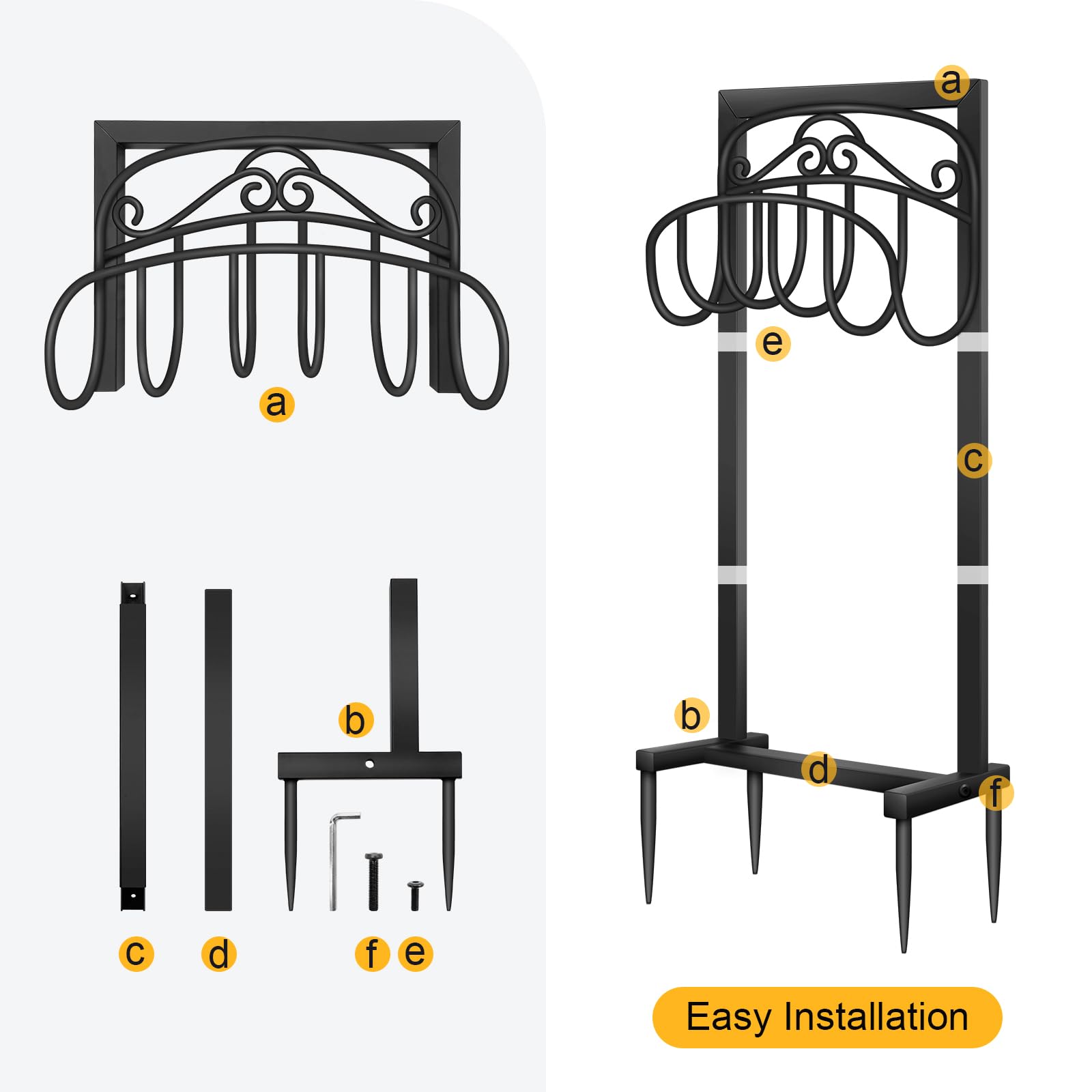 Shomextol Garden Hose Holder -Freestanding Heavy Duty Hose Hanger,Upgraded Water Hose Holder for 100-feet Hose,Sturdy Hose Stand and Hose Storage Rack for Lawn & Yard,Black(Long Beard style)