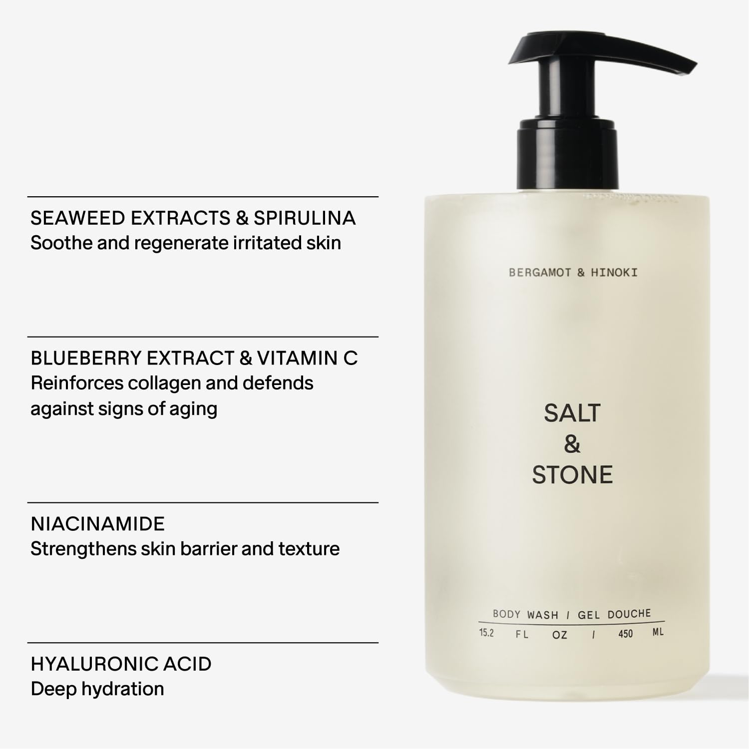 Salt & Stone Body Wash with Antioxidants for Deep Moisture | For Women & Men, Sulfate, Paraben, & Dye Free, Leaving Skin Soft and Hydrated