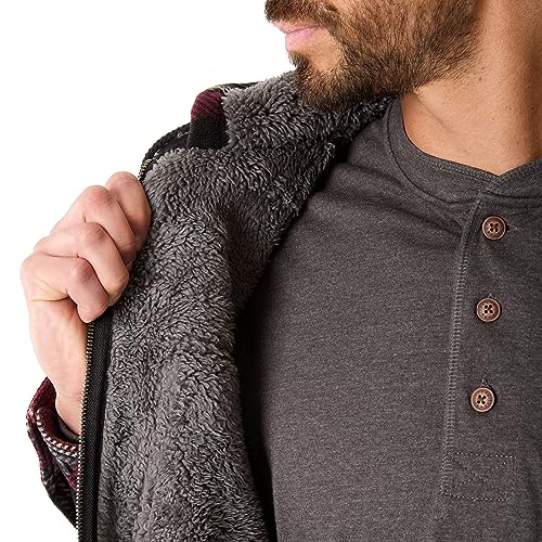 Smith's Workwear Men's Sherpa-Lined Zip-Front Hooded Microfleece Shirt-Jacket, Burgundy-469