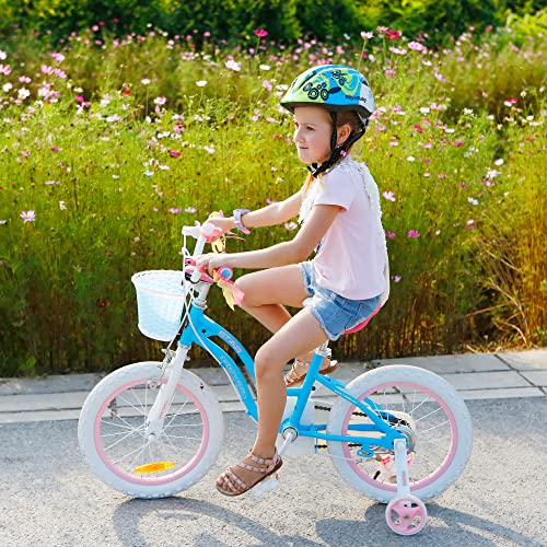 RoyalBaby Stargirl Kids Bike 14 Inch Girls Bicycle for Children with Training Wheels & Basket, Blue