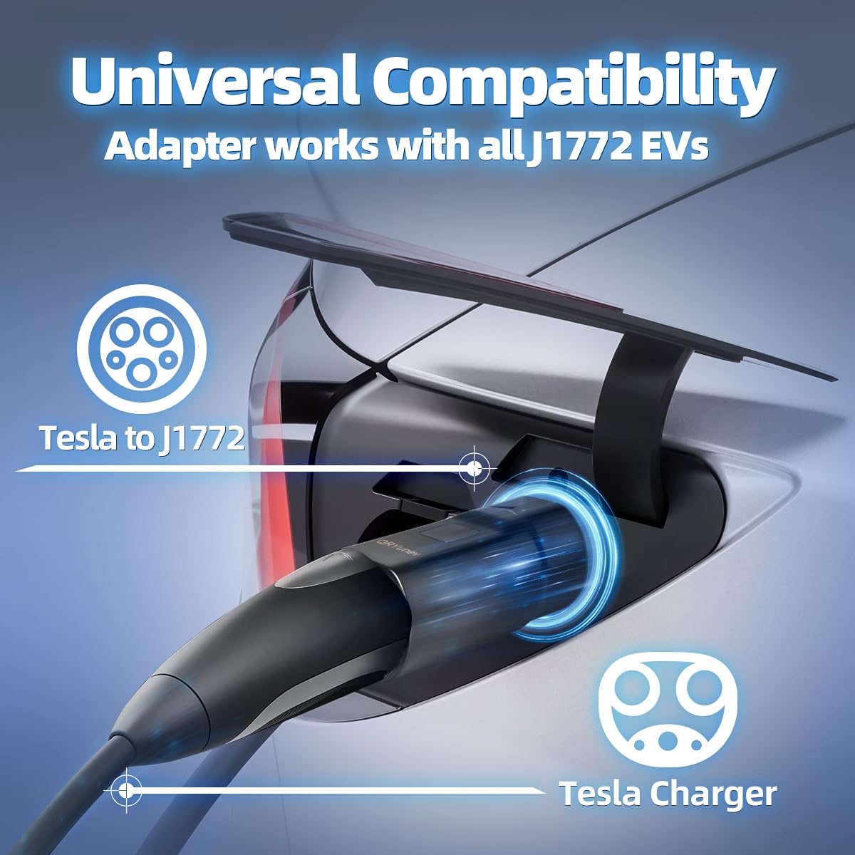 QRYunev Tesla to J1772 Charging Adapter,Tesla charger adapter,Max 80 Amp & 240V,Compatible with Tesla wall connector,Destination Chargers and Mobile Connectors,Tesla charger converter