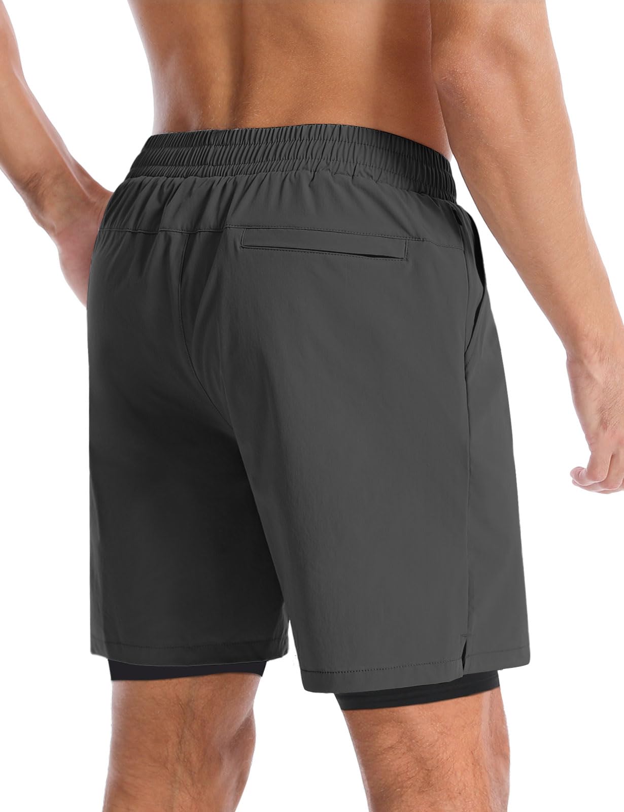 Aolesy Men’s 2 in 1 Running Shorts 7 Inch Quick Dry Workout Gym Shorts with Pockets Tennis Training Athletic Shorts with Liner for Men Dark Grey