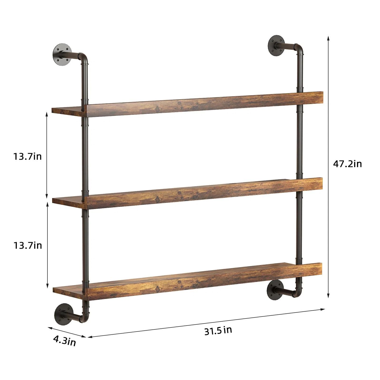 Woskar 3-Tier Wall Mounted Wine Rack with LED,Liquor Bottles Floating Shelves Display Storage Organizer for Home Bar Dining Room Kitchen (31.5" W x 47.2" H x 8.6" D)
