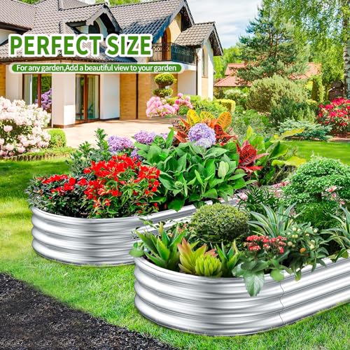 2 Pcs Galvanized Raised Garden Beds- 4×2×0.9ft,Clearance Metal Raised Planter Boxes, Stainless Steel Planter Raised Beds Outdoor Raised for Vegetables Flowers Fruits, Raised Garden Beds-Silver